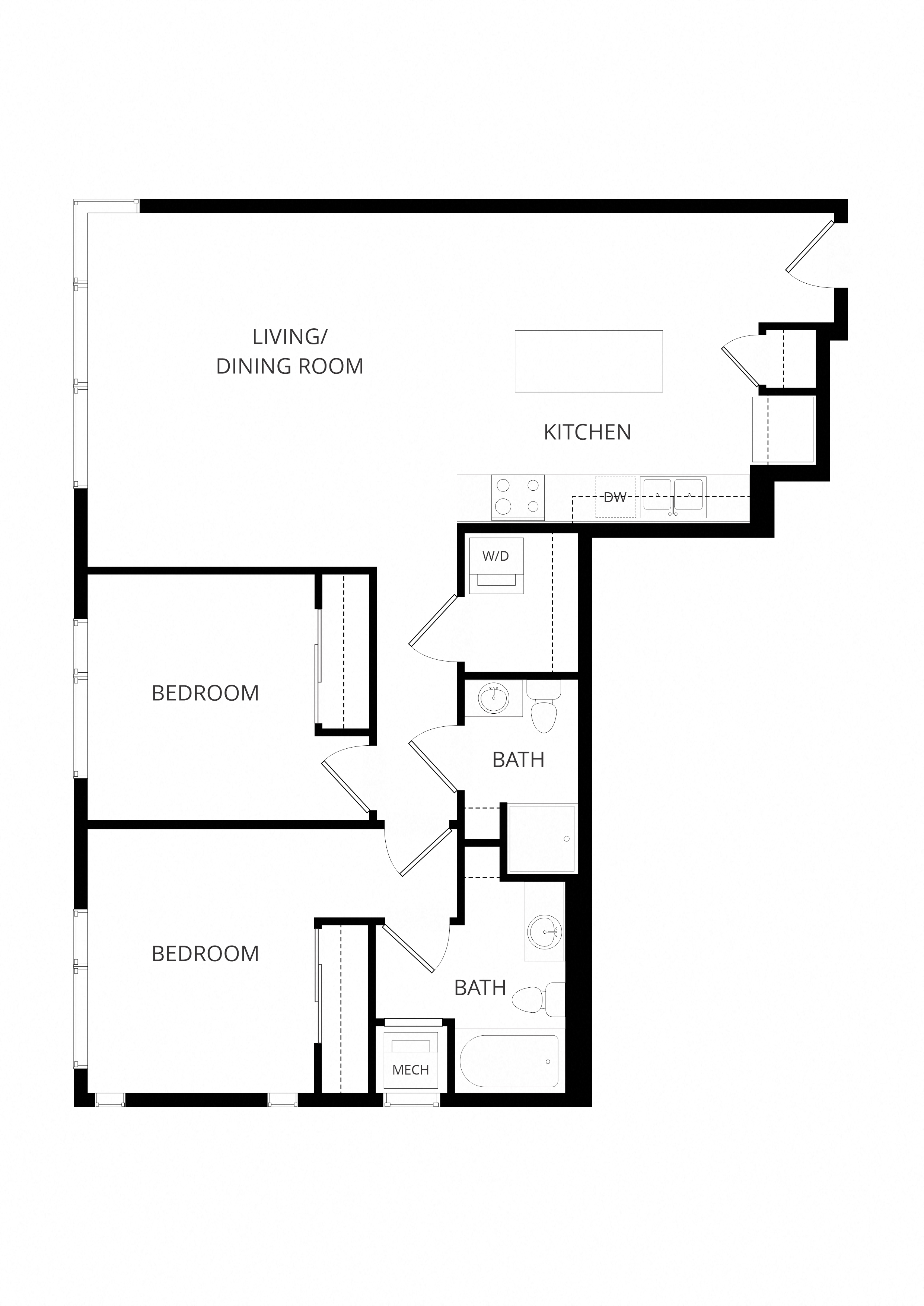 Two Bedroom 2 Bath - 3021 Holmes floor plan